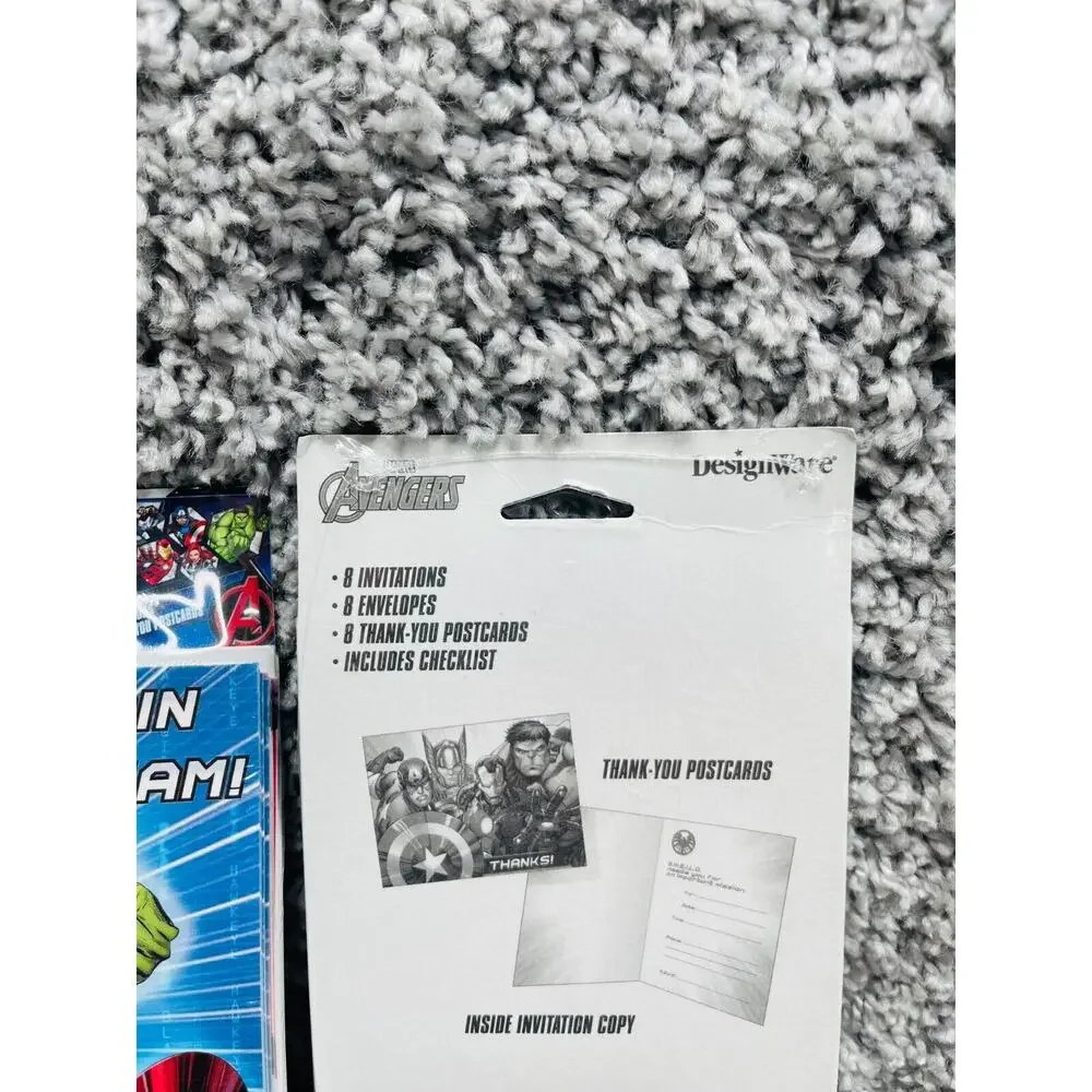 Lot of 2 Marvel Avengers Birthday Party Invitations Thank You Combo Pack For 8